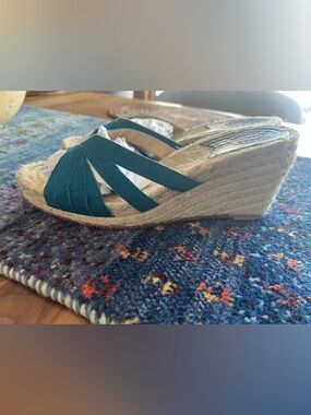 Stubbs & Wootton Teal Crisscross Espadrille Wedge Sandals